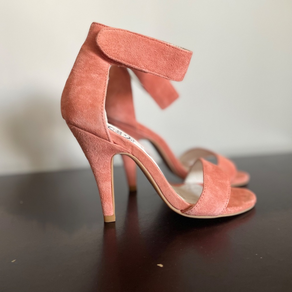 Jeffrey Campbell Suede High Heel Sandals with Ankle Strap — Coral
